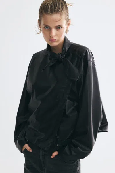 H&m Coated Jacket With Scarf Collar In Black