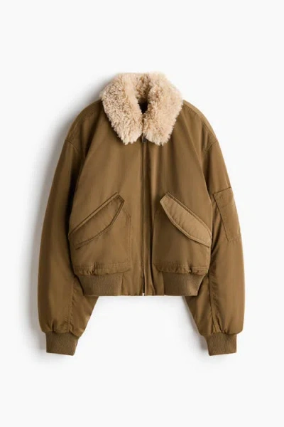 H&m Collared Bomber Jacket In Brown