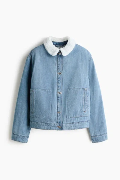 H&m Collared Denim Jacket In Blue