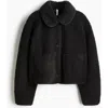 H&m Collared Teddy Jacket In Black