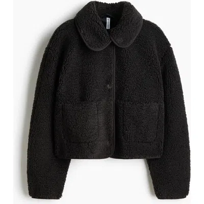 H&m Collared Teddy Jacket In Black