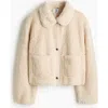H&m Collared Teddy Jacket In White