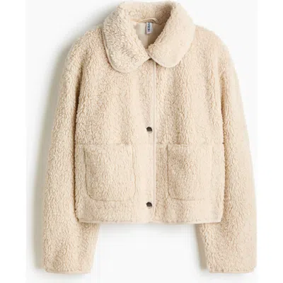 H&m Collared Teddy Jacket In White