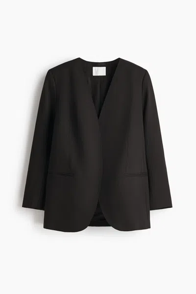 H&m Collarless Blazer In Blue