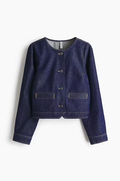 H&m Collarless Denim Jacket In Blue