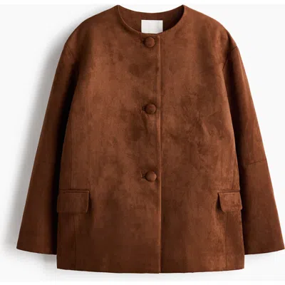 H&m Collarless Jacket In Brown