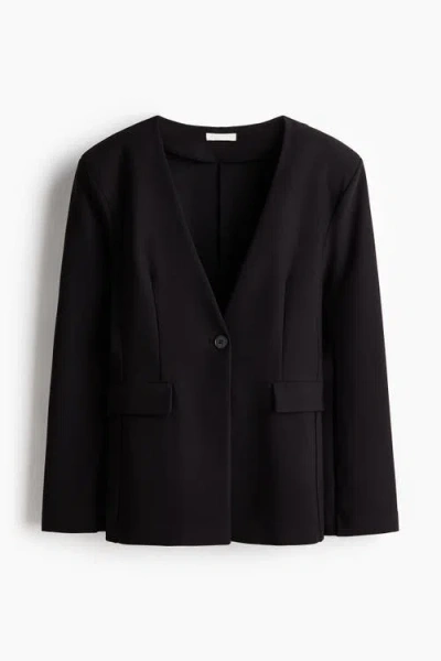H&m Collarless Jersey Blazer In Black