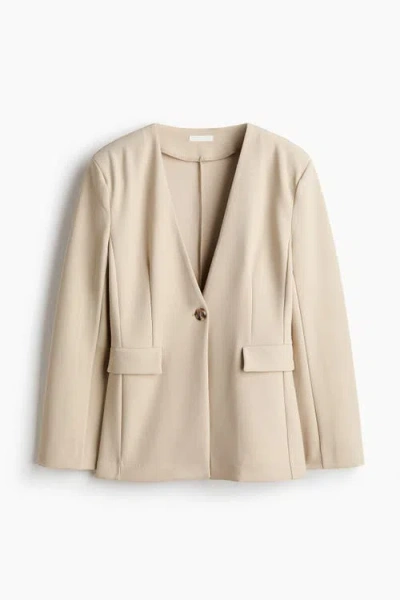 H&m Collarless Jersey Blazer In Neutral