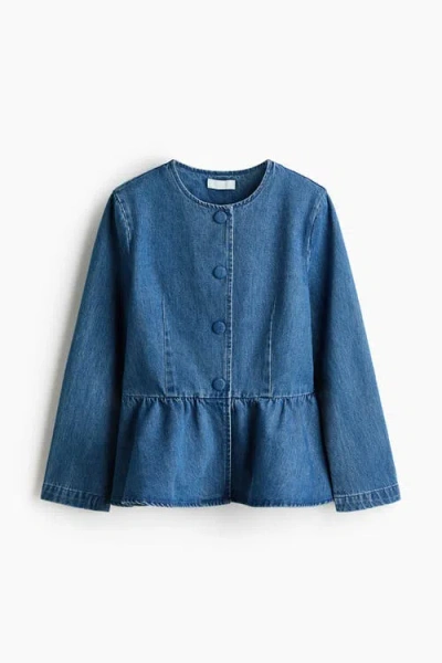H&m Collarless Peplum Jacket In Blue