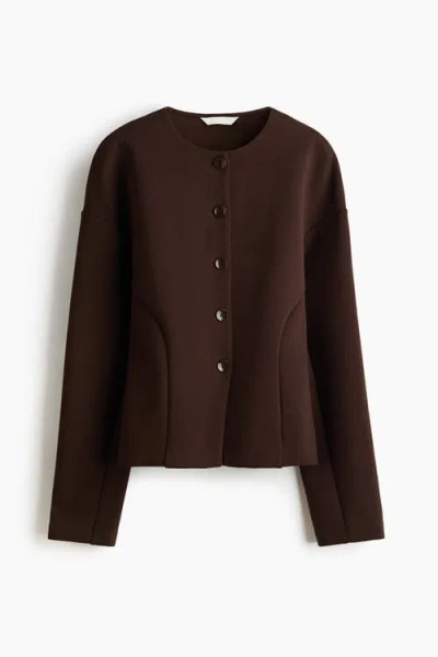 H&m Collarless Scuba Knit Blazer In Brown