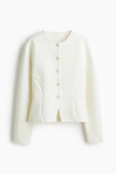 H&m Collarless Scuba Knit Blazer In White