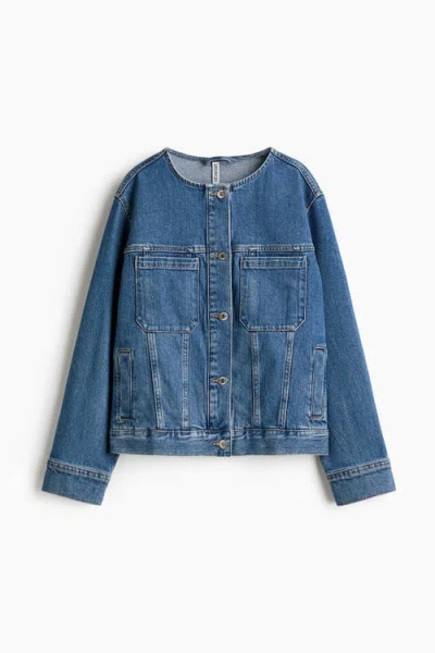 H&m Collarless Trucker Jacket In Blue