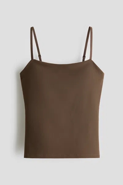 H&m Cooling Four-way Stretch Slim-fit Tank Top In Brown
