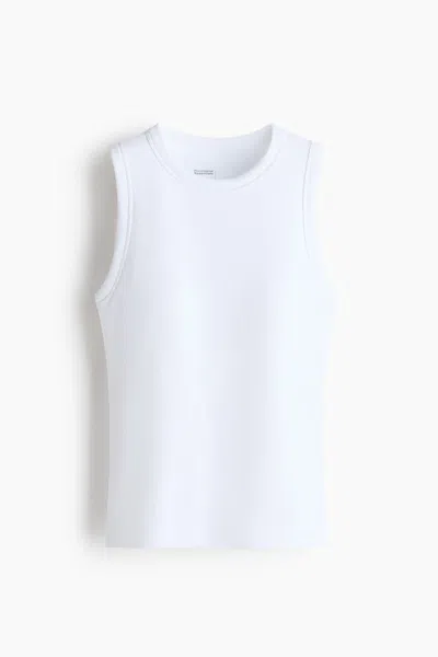 H&m Cooling Slim-fit Ribbed Shelf-bra Tank Top In White