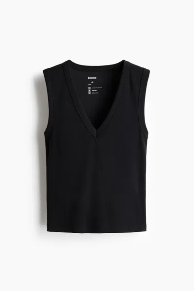 H&m Cooling Slim-fit Ribbed Tank Top In Black