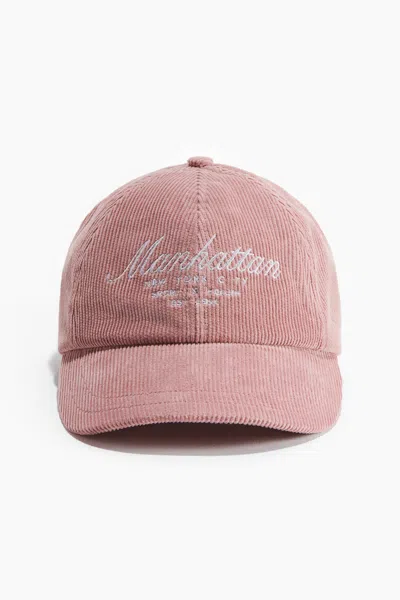 H&m Corduroy Cap In Dusty Pink/manhattan