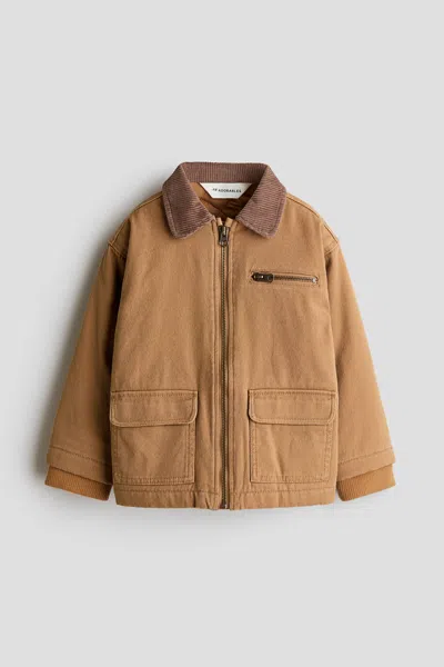 H&m Kids' Corduroy-collar Canvas Jacket In Brown
