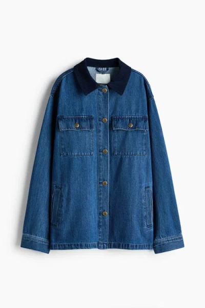H&m Corduroy-collar Denim Jacket In Blue