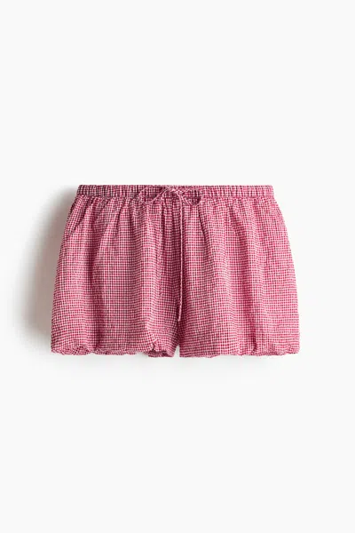 H&m Cotton Balloon-leg Beach Shorts In Red/gingham