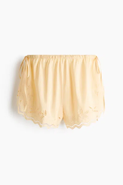 H&m Cotton Beach Shorts With Eyelet Embroidery In Yellow