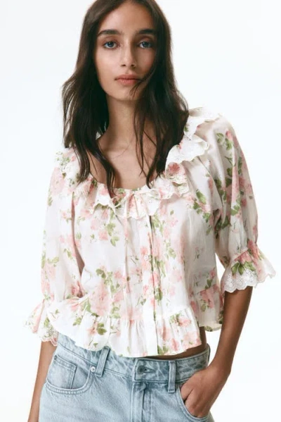 H&m Cotton Blouse With Eyelet Embroidery In White