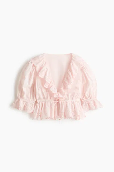 H&m Cotton Blouse With Eyelet Embroidery In Pink