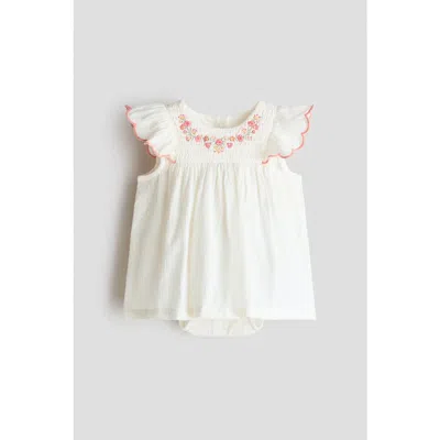 H&m Babies'  Cotton Bodysuit Dress In White