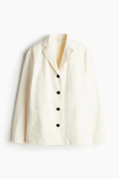 H&m Cotton Canvas Jacket In Cream