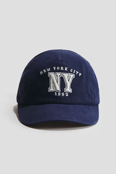 H&m Cotton Cap In Dark Blue/new York City