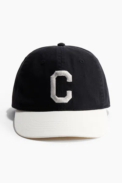 H&m Cotton Cap With Embroidered Motif In Black/c