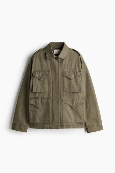 H&m Cotton Cargo Jacket In Green