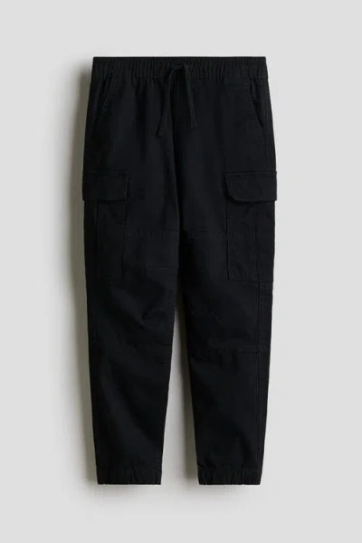 H&m Kids'  Cotton Cargo Joggers In Black