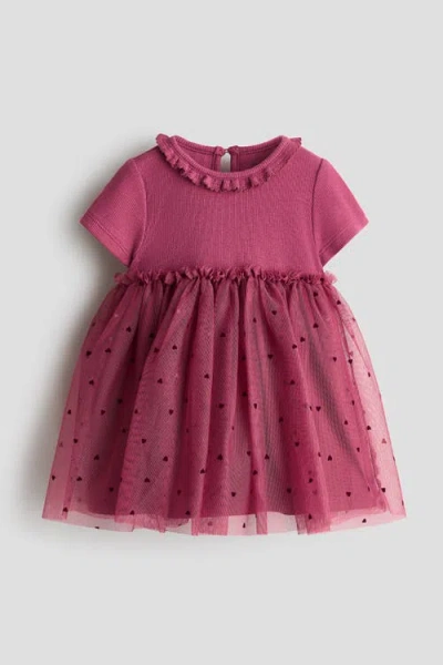 H&m Babies'  Cotton Dress With Tulle Skirt In Pink