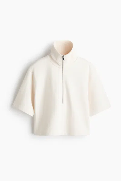 H&m Cotton Half-zip Polo Shirt In White