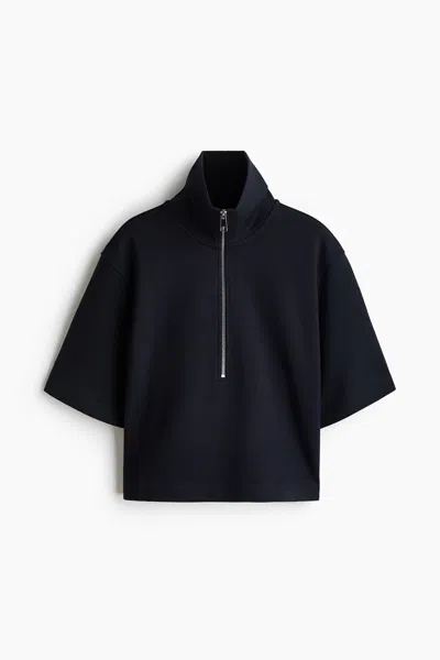H&m Cotton Half-zip Polo Shirt In Blue