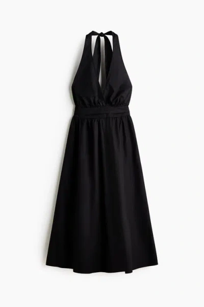 H&m Cotton Halterneck Dress In Black