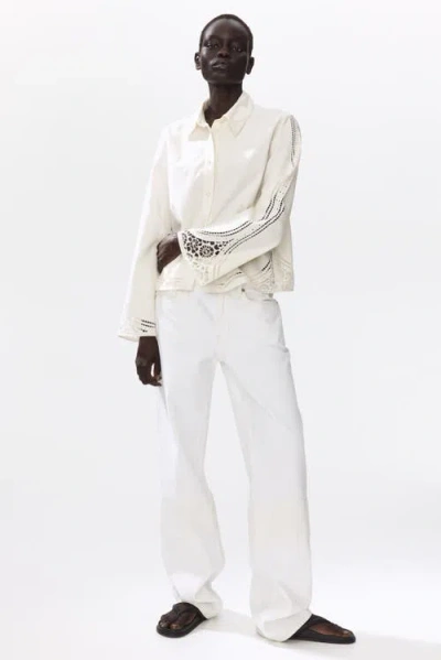 H&m Cotton Jacket With Eyelet Embroidery In Neutral