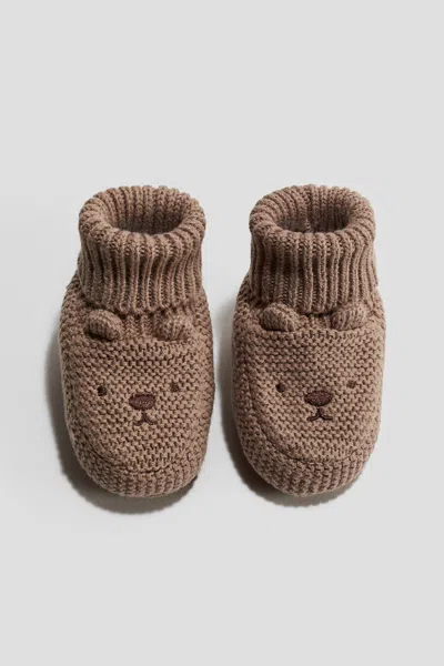 H&m Babies' Cotton Knit Slipper Socks In Brown