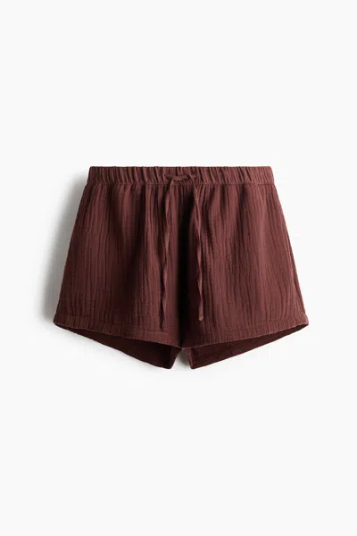 H&m Cotton Muslin Beach Shorts In Dark Brown
