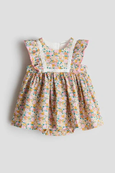 H&m Babies'  Cotton Muslin Bodysuit Dress In Multi