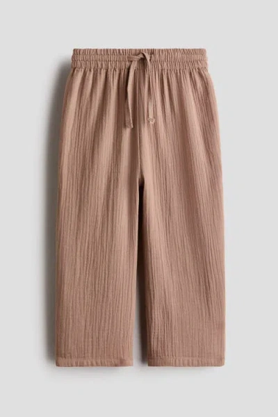 H&m Kids'  Cotton Muslin Joggers In Brown