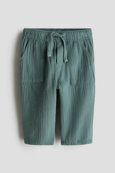 H&m Kids' Cotton Muslin Pants In Green