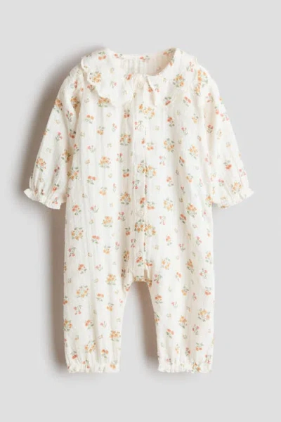 H&m Babies'  Cotton Muslin Romper Suit In White