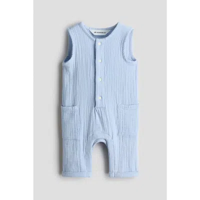H&m Babies'  Cotton Muslin Romper Suit In Blue