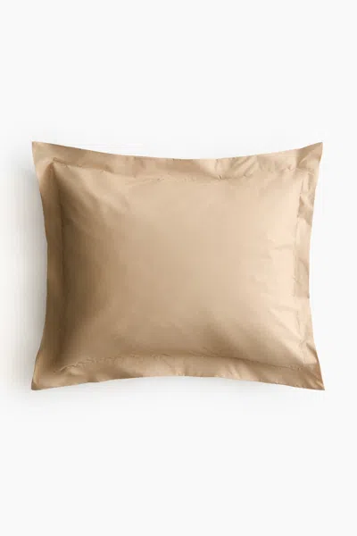 H&m Cotton Percale Pillowcase In Brown
