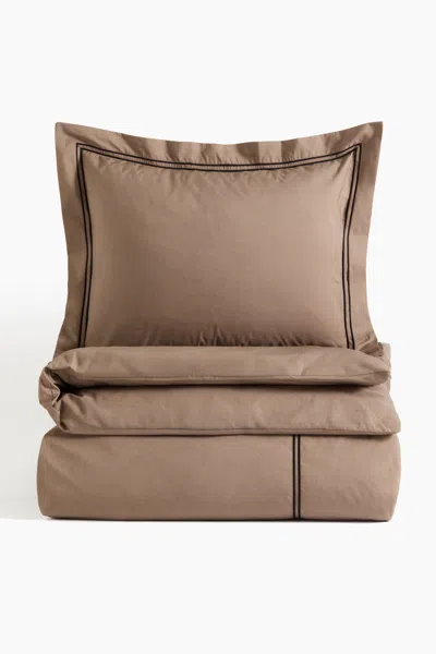 H&m Cotton Percale Twin Duvet Cover Set In Brown