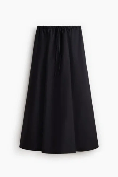 H&m Cotton Poplin Maxi Skirt In Black