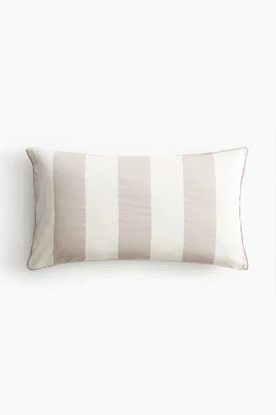H&m Cotton Sateen Pillowcase In Dusty Beige/striped