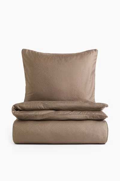 H&m Cotton Sateen Twin Duvet Cover Set In Brown