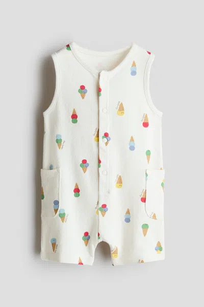H&m Kids' Cotton Terry Romper Suit In White